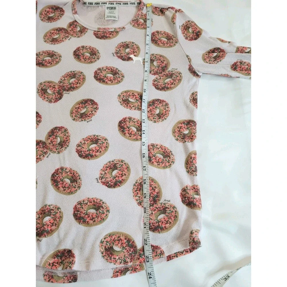 Victoria's Secret PINK Sleepwear Pajama Top Donuts Cozy Tee Long Sleeve Sz M‎